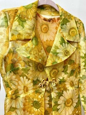 1970s Original - Yellow Floral Daisy Dress & Jacket Set